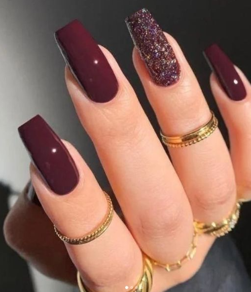 Fall Nails One Color - Fall purple acrylic nails one color