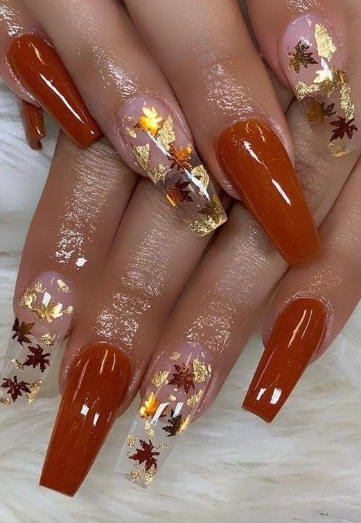 Fall Nails with Leaves - Fall nails art with leaves