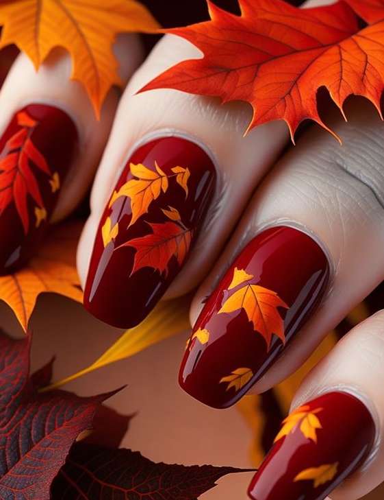 Fall Nails with Leaves - Fall nails colors with leaves