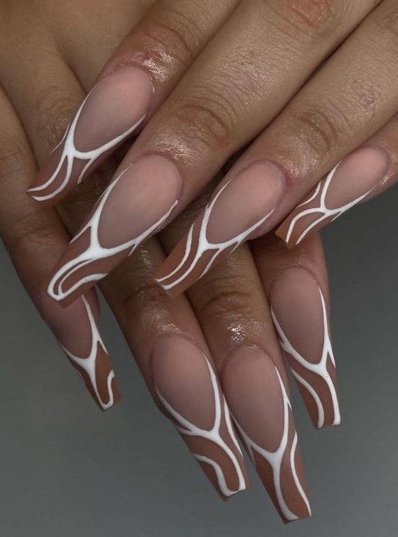 Fall Nude Nails - Fall nude white acrylic nails